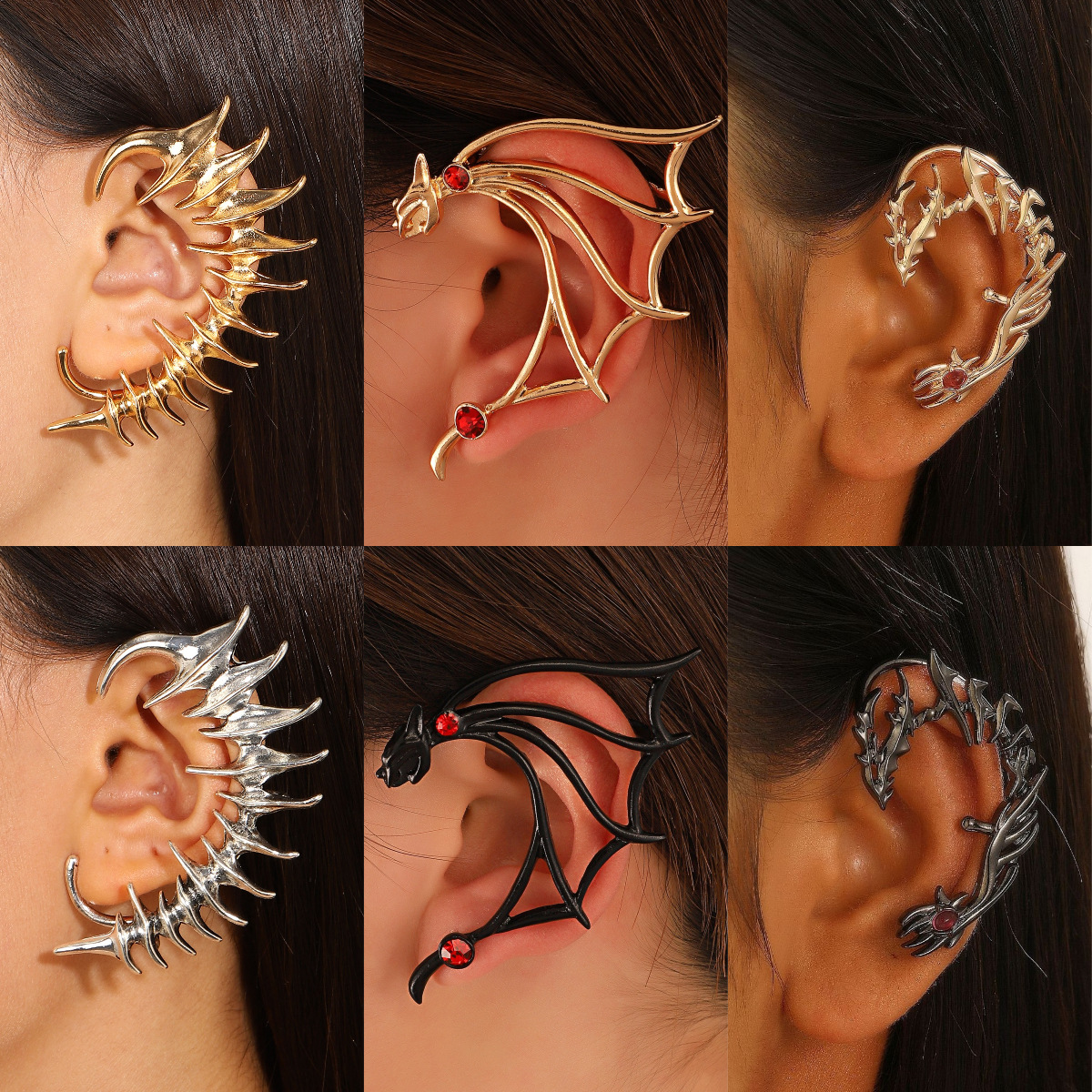 Clip punk esagerata per donna senza fori, nuovo gancio per orecchio geometrico con spine di zircone a forma di drago cinese_voghion.com