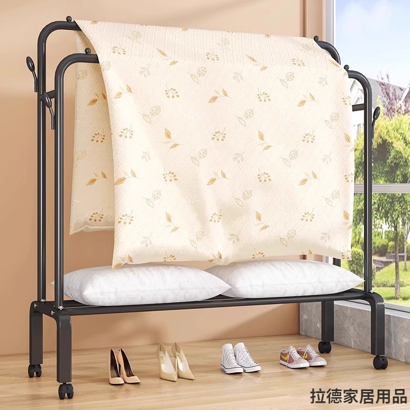 Dormitorio doméstico simple percha de ropa balcón percha de ropa varilla de secado de hierro forjado percha de secado de doble varilla piso vertical