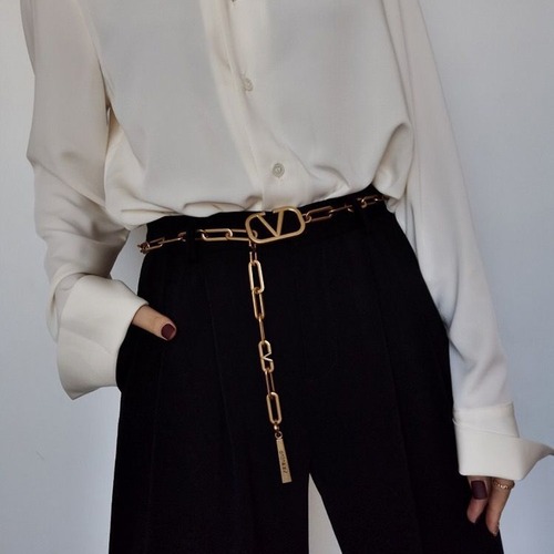 Retro waist chain women's spring summer trench coat with metal decoration chain, Instagram style, suit style, thin waistband, waist chain