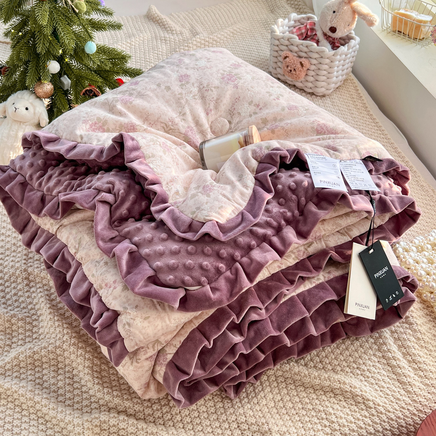 Classe A de algodón de doble capa de hilo de flores de encaje de doble persona cálida edredón de frijoles de otoño y invierno nuevos productos cálidos de peluche para bebés image 21