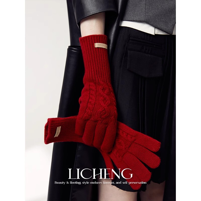 High version 100% Australian wool gloves winter women's Christmas red warm cycling wool twist gloves gift High version 100% Australian wool gloves winter women's Christmas red warm cycling wool twist gloves gift