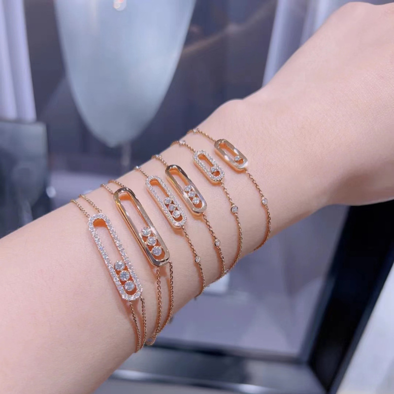 Cross-border European and American internet celebrity versatile and unique trend paperclip zircon bracelet for women, high color retention rose gold niche jewelry Cross-border European and American internet celebrity versatile and unique trend paperclip zircon bracelet for women, high color retention rose gold niche jewelry