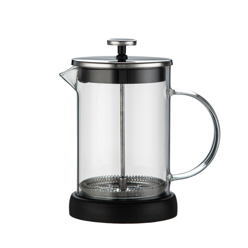 Cafetera de preparación, olla de filtro de perforación manual, taza de filtro de café de espuma de leche de vidrio, tapa de acero inoxidable, olla de presión al por mayor