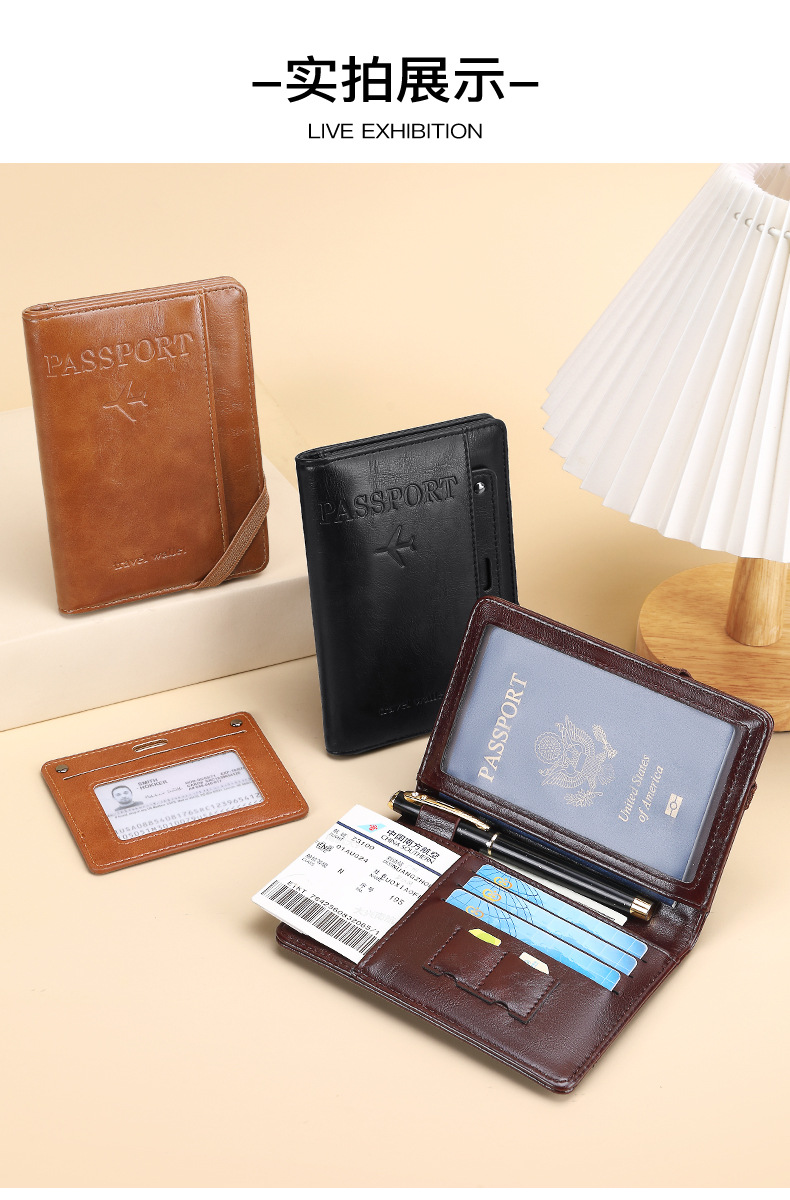 2026 new model RFID anti-theft passport travel multi-functional ticket holder retro document bag large capacity multi-card passport holder