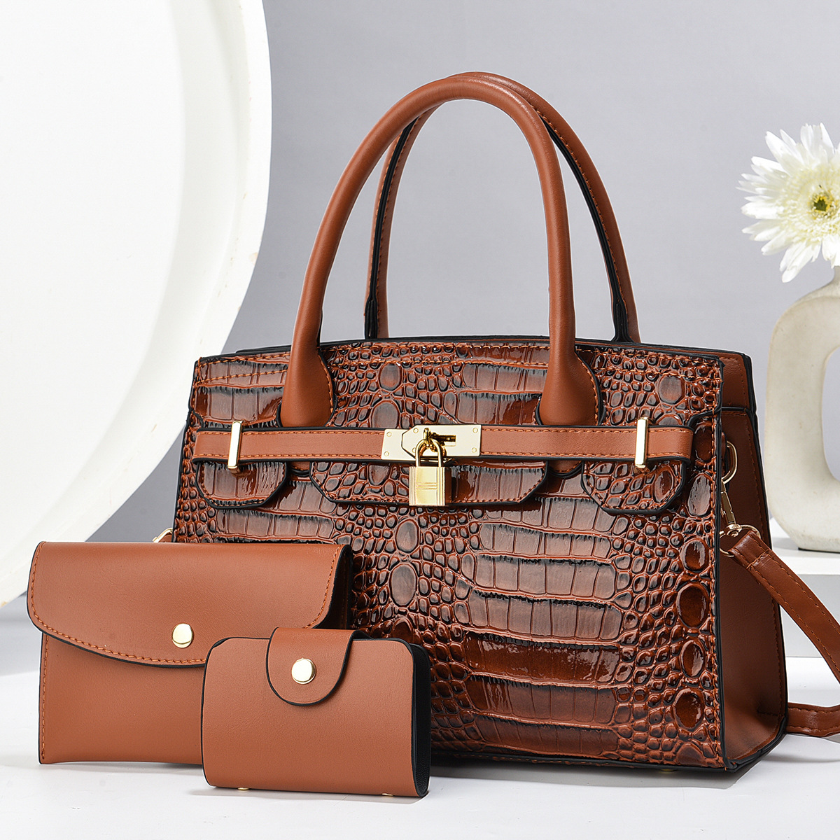 Taizhou bolso de mujer bolso de mano bolso de madre e hijo bolso de tres piezas con patrón de cocodrilo bolso de mensajero de un solo hombro bags