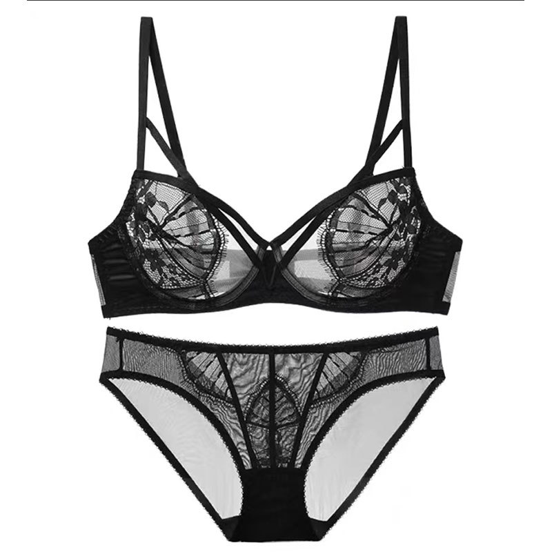 Suministro directo de fábrica de ropa interior push up anillo de acero pecho grande pequeño sujetador ropa interior traje ultra-Delgado Sujetador de encaje sexy al por mayor