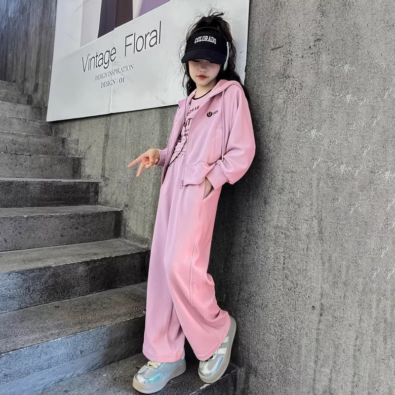 Mädchen Herbstmode Set Kapuzenjacke Weste Und Weite Hose_voghion.com