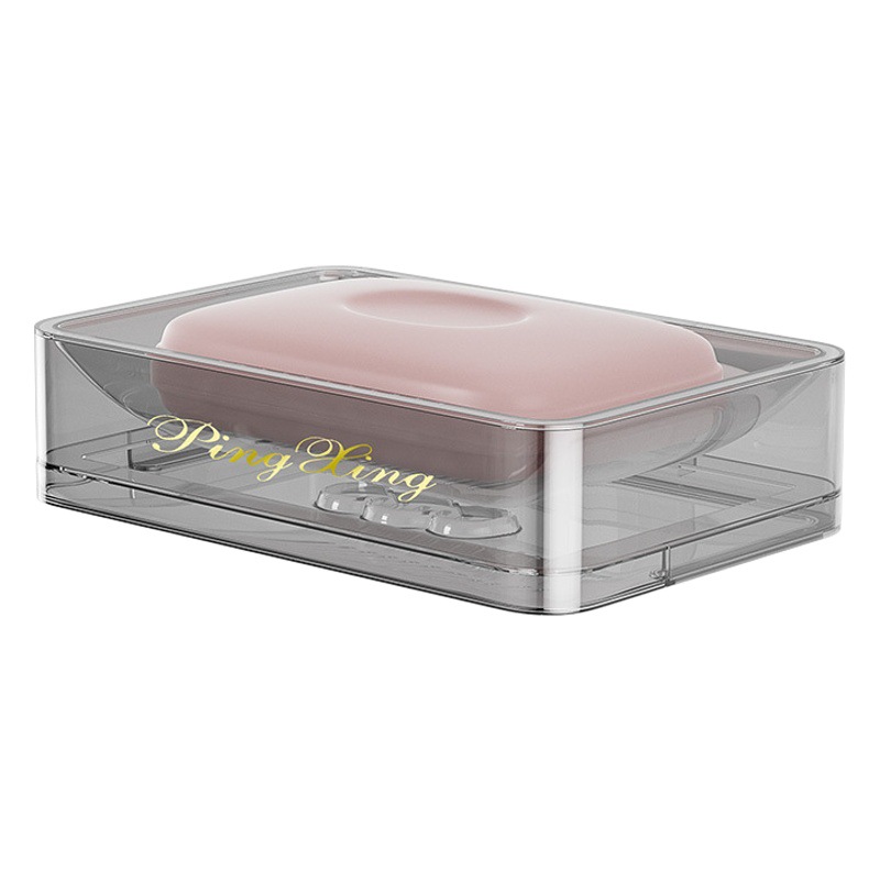 [Caja de jabón transparente gruesa] caja de jabón de doble capa PET de lujo ligero baño montado en la pared estante de jabón de drenaje sin perforaciones