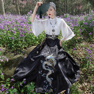 New Chinese Style Simple Lotus Leaf Sleeve Top with Improved Elastic Waist, High-End Lady's Horse-Faced Skirt with Girdle