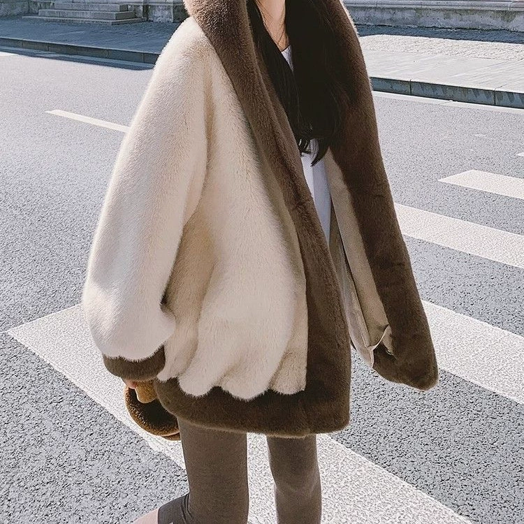 Yu корейская версия ленивого ветрового норкового мехового пальто женское зимнее новое толстое холодное пальто шерстяное хлопковое пальто