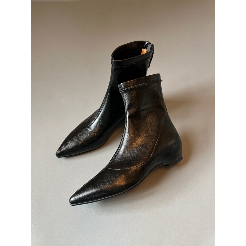Sheepskin Version of French Pointed Toe Slim Boots for Women, Beautiful Short Boots, Genuine Leather Wedge Boots, Chelsea Boots Sheepskin Version of French Pointed Toe Slim Boots for Women, Beautiful Short Boots, Genuine Leather Wedge Boots, Chelsea Boots