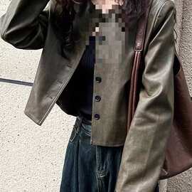 皮衣女短款外套春秋新款韩版百搭显瘦单排扣机车服皮夹克潮新品款