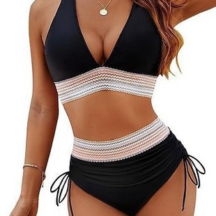 Cross-Border European and American Sexy Bikini Set Deep V Strap Swimsuit Hot Selling Amazon Seaside Beach Swimsuit Multi-Color