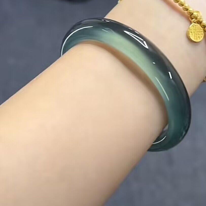 Wholesale Ice-Grade Blue Jadeite Bracelet with Blue Agate Ice-Transparent Option, Azure Frost Jade Stone Women's Bracelet, Live Stream Supply Source