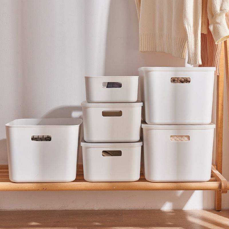 Thickened storage box simple Japanese style organizing basket classification box solid color white storage box cosmetics storage basket