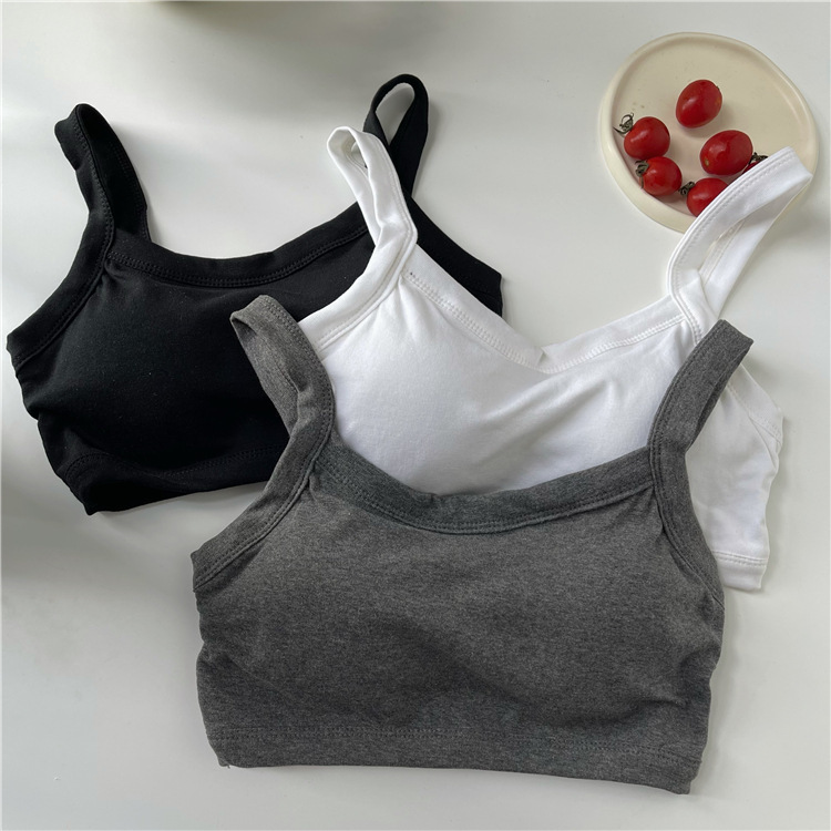 Korean Style Summer Small Sling Vest with Chest Pad Short Beautiful Back Wrap Chest Student Girl Base Solid Color Cotton Top Korean Style Summer Small Sling Vest with Chest Pad Short Beautiful Back Wrap Chest Student Girl Base Solid Color Cotton Top