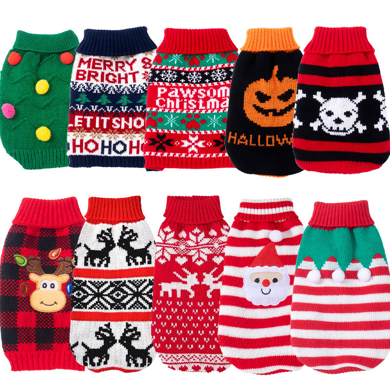 Pet Clothes Small and Medium-sized Dog Autumn and Winter Clothes Cross-border Santa Claus Pet Knitted Sweater Halloween Dog Clothes