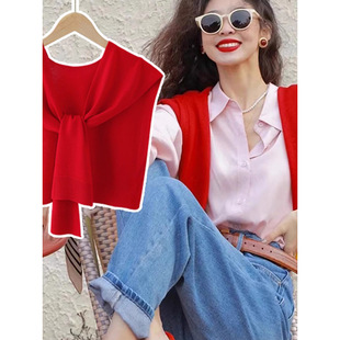 Knitted small shawl women's Chinese New Year big red spring and autumn and winter neck protection outer shoulder waistcoat sweater shirt net red scarf