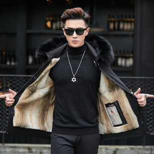 Winter Men's Warm Large Size Loose Parka Large Fur Collar Hooded Mid-Length Fur Outwear