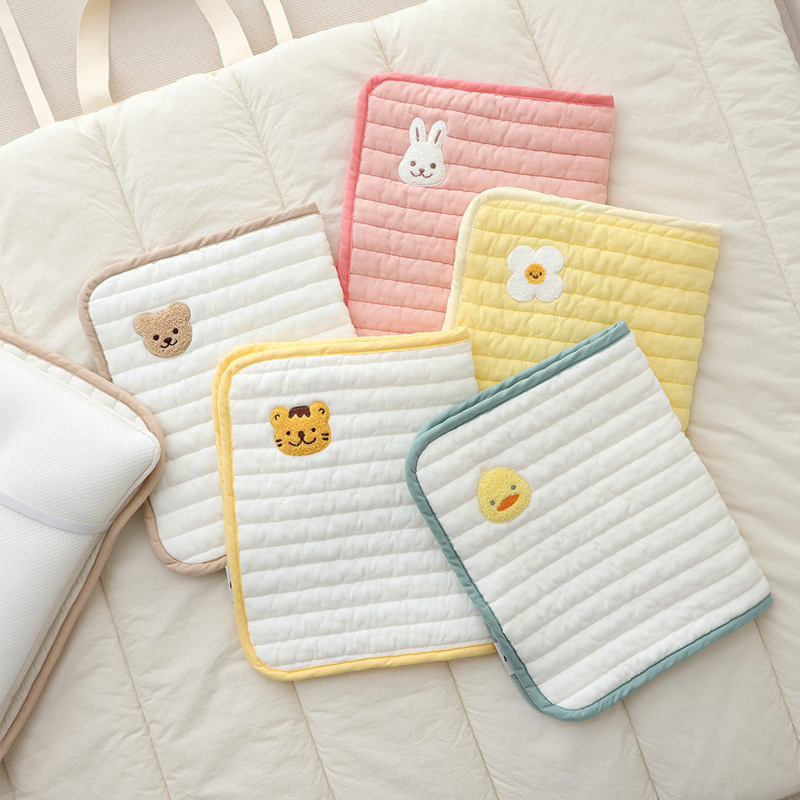 Ins style Korean quilted pillow newborn cute embroidered colorful four seasons pillow cover baby pure cotton breathable flat pillow