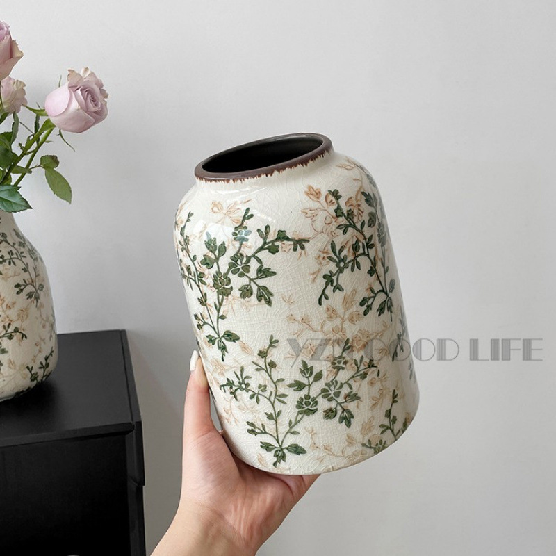 繁花复古陶瓷花瓶摆件客厅水培插花高级感田园风装饰品新呗欧|undefined