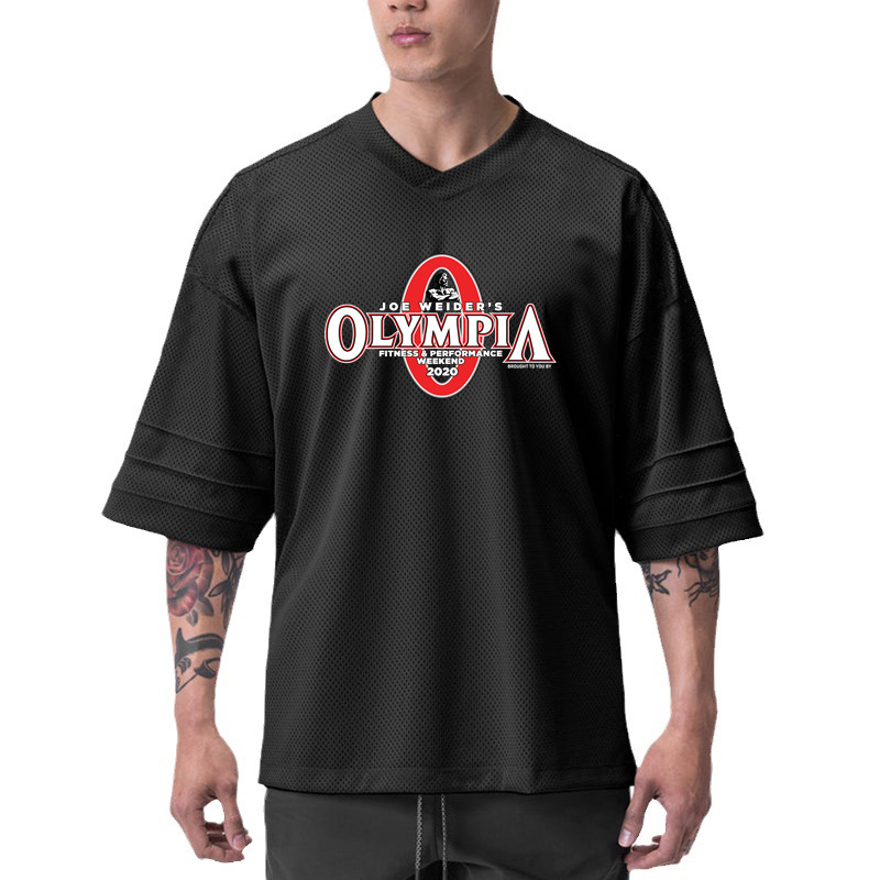 Foreign trade Men's plus size fitness short-sleeved summer quick-drying mesh bottoming shirt American V-neck muscle Sports Olympic T-shirt