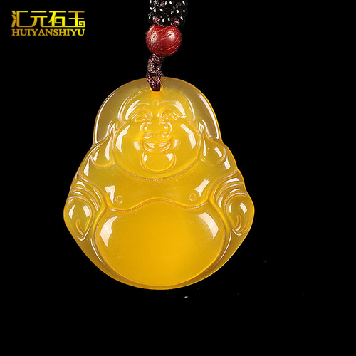 Ice type yellow chalcedony Guanyin Buddha pendant safe and wishful thinking agate pendant jade jade live broadcast supply wholesale