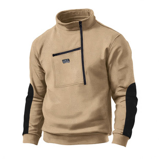 Cross-border Foreign Trade Men's Polar Fleece Collar Half Zipper Long Sleeve Tactical Pocket Embroidered Pullover for Training Polo Shirt