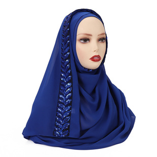 New Pearl Chiffon Sequins Leaves Lace Heap Scarf Malay Indonesia Wrap Headscarf