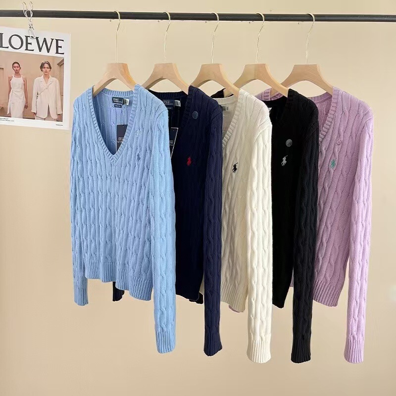 Ma Biao Ralph Lauren Women's Classic Twisted V-Neck Knitted Sweater Simple Fashion Versatile Quality Ma Biao Ralph Lauren Women's Classic Twisted V-Neck Knitted Sweater Simple Fashion Versatile Quality