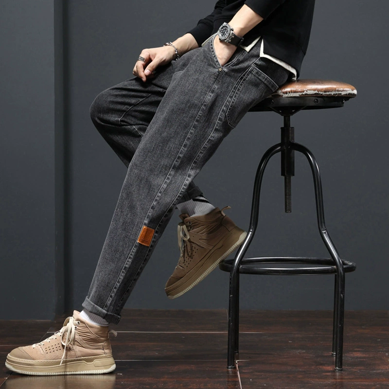 Мужские джинсы Four Seasons Прямой эластичный прилив высокого класса свободные повседневные брюки