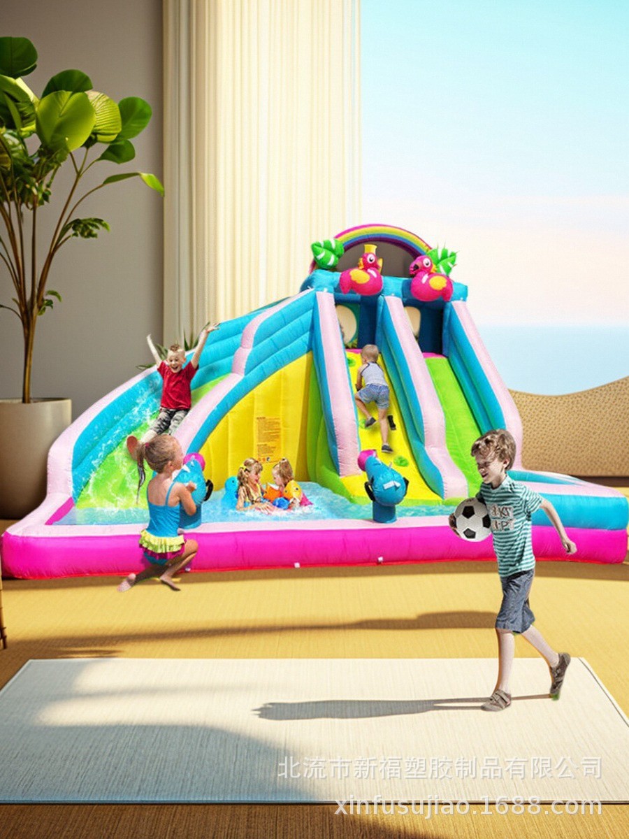 Castillo inflable para niños hogar interior y exterior trampolín al aire libre pequeño trampolín Flamingo doble diapositiva Castillo