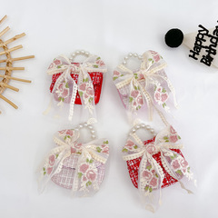 Fashionable, Western-style embroidered bow single-shoulder crossbody handbag; cute baby coin purse; mini bag for little girls.