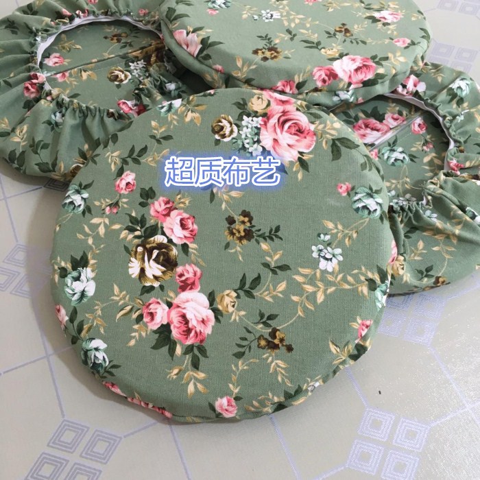 田园小清新圆形拆洗海绵坐垫套 松紧带凳子垫罩 树桩石凳吧台椅c^
