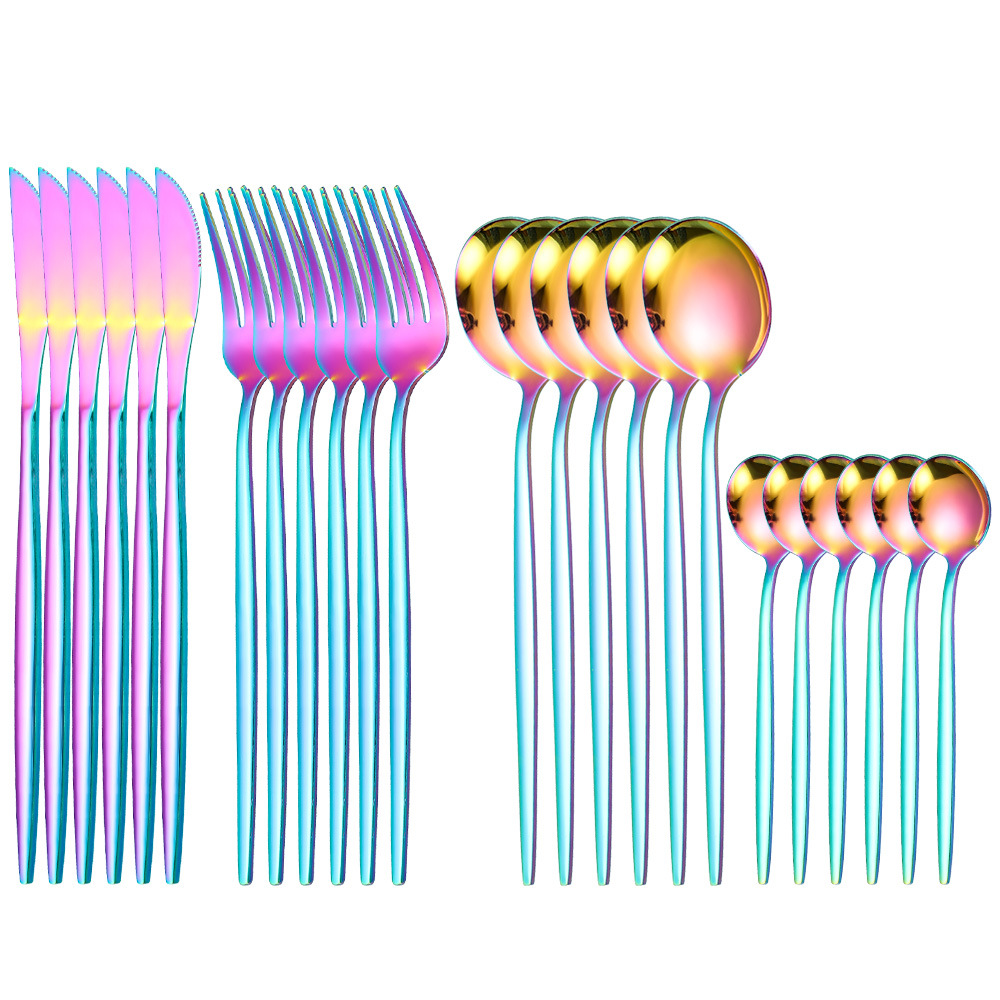 En stock de acero inoxidable chapado en oro vajilla occidental de cuatro piezas principales cuchillo, tenedor y cuchara suministro transfronterizo conjunto de 24 piezas traje de vajilla portuguesa