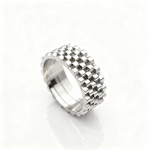 跨境时尚流行方格表带戒指钛钢指环潮个性百搭不锈钢戒指小众高级