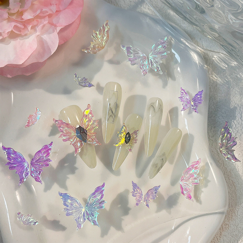 Internet Celebrity New Style Fresh Ice Thin Flash Half-winged Butterfly Nail Jewelry Nail Phone Shell Decorative DIY Accessories