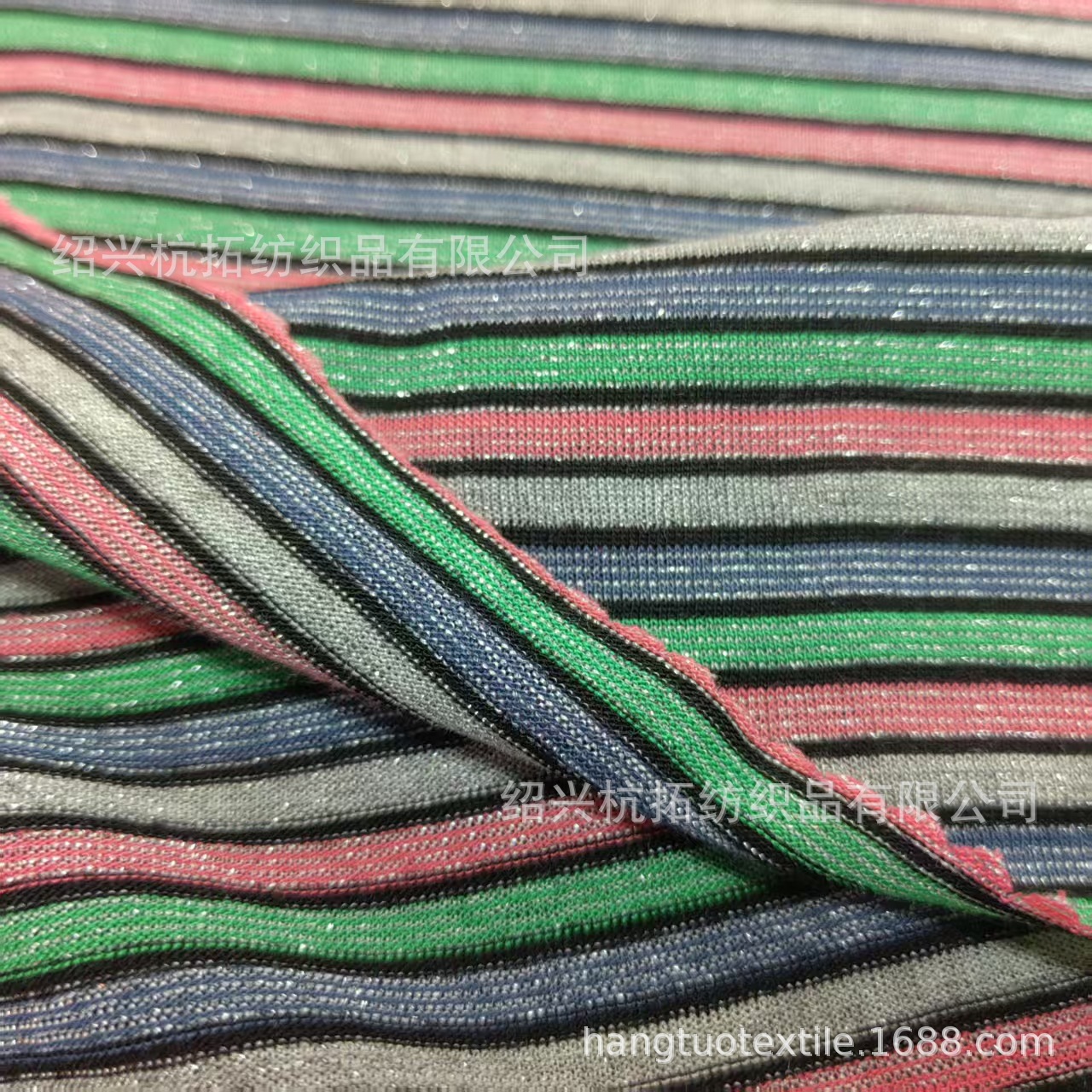 针织TR色织银丝彩条汗布全棉TC CVC RT CR TCR全涤金银丝色织汗布