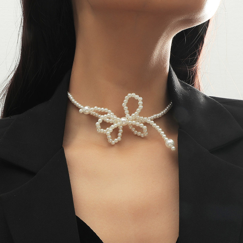 Koreanische Süße Perlenschleife Halskette display picture 1