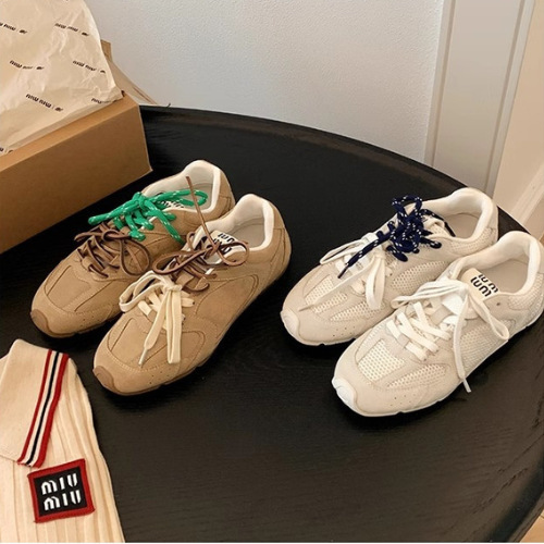 Forrest Gump Shoes Women's Grape Mom Miu Mude Training Shoes Color Matching Shoelace Mesh Casual Sports All-match Flat Shoes