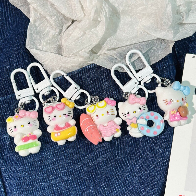 Cartoon Summer Kt Cat Keychain Sweet and Cute Girly Heart Student School Bag Pendant Best Friend Small Gift Accessories