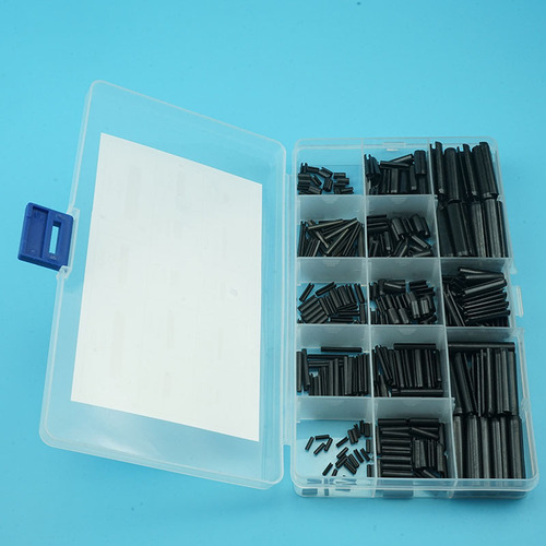390pcs manganese steel black elastic cylindrical pin cotter pin M1.5-2-2.5-3-4-5-6 boxed set