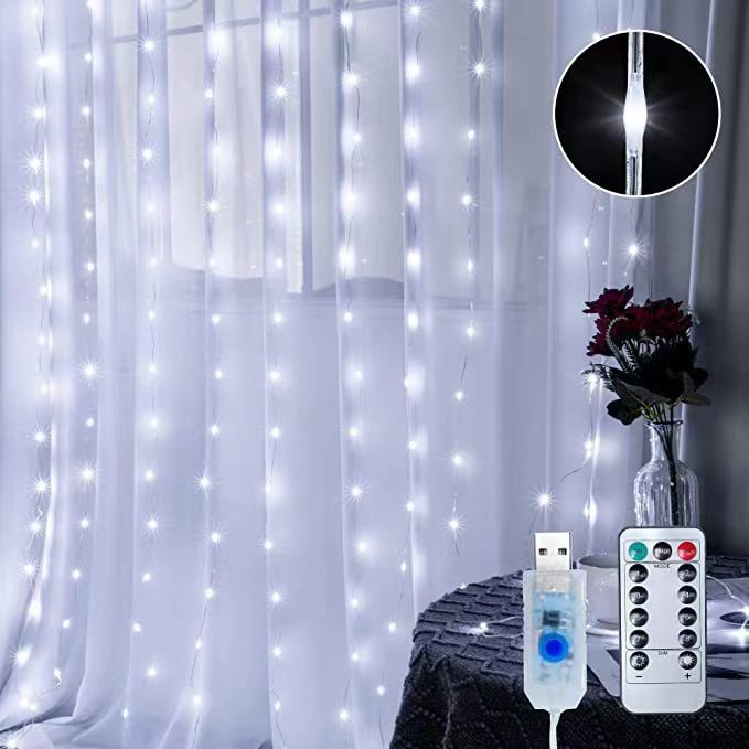 3* 3m ライトカーテンライト USB プラグインリモコンクリスマス結婚式の装飾ライトストリング防水カラフルなライト LED ライトストリング|undefined