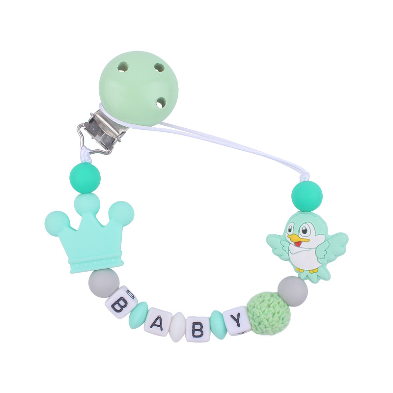 Nuevo bebé suministros de silicona chupete cadena de dibujos animados animal pájaro silicona mordedura pegamento cadena molar cadena anti-gota