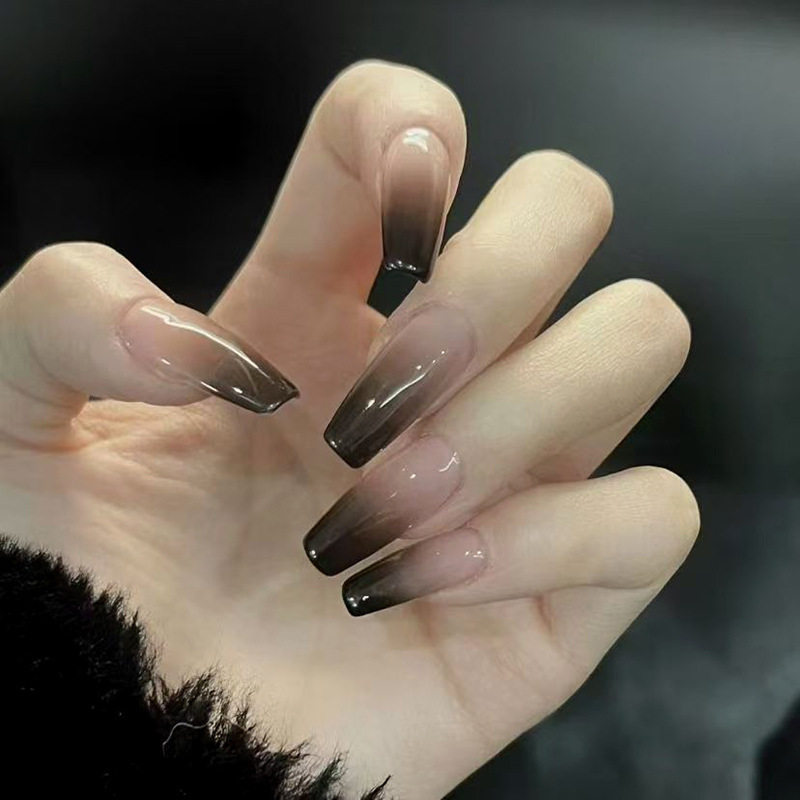 Black Gradient Nail Pieces Simple T-shaped Ballet Armor Solid Color Wear Nail Pieces Hot Girls Fashion Full Size Fake Nails