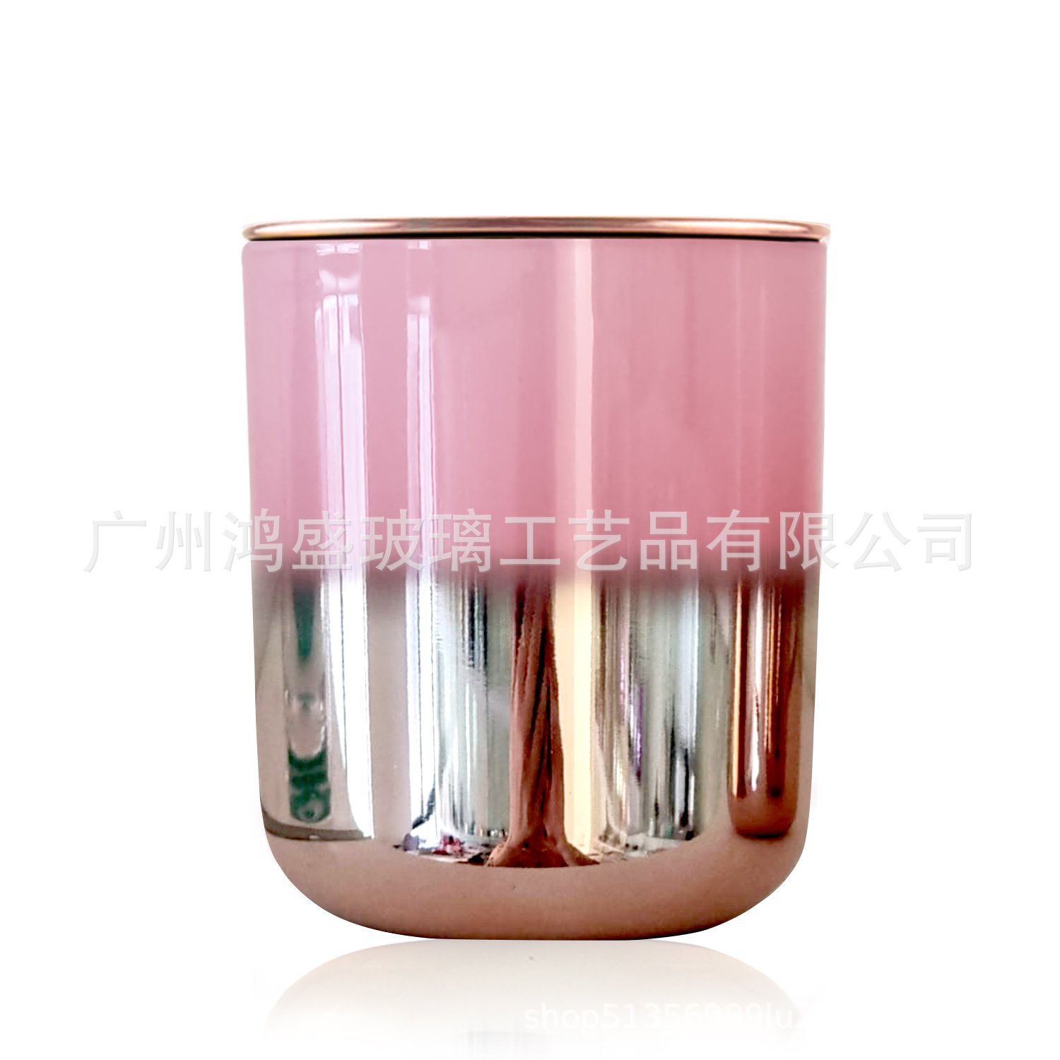 厂家直发鸿宇可定制高级带盖圆底渐变粉色电镀蜡烛台玻璃空杯
