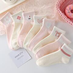 粉色儿童袜子春秋ins中筒兔兔透气中大童女初高中生女童运动可爱