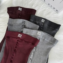 M字母连裤袜走秀款竖条纹打底袜春秋中厚潮袜女百搭棉美腿袜