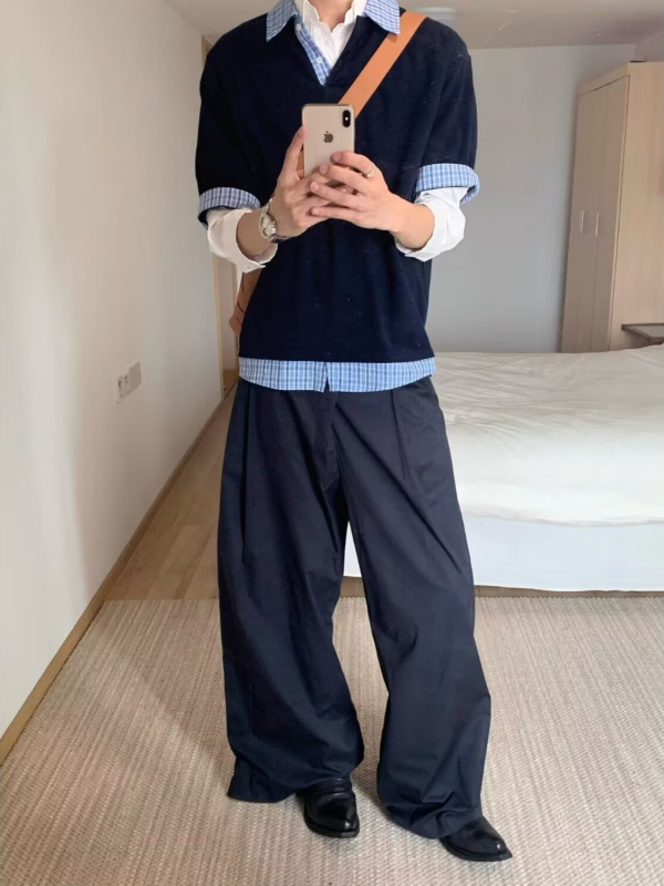 韩系格纹假两件POLO衫男女男夏季高级感cleanfit衬衫领短袖T恤衫|undefined