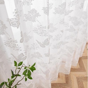 French Romantic Lace Warp Knitted Butterfly Love Flower Window Screen Living Room Bedroom White Shade Household Light Transparent Upheavable Curtain Screen Screen